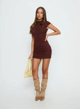 Arika Ruched Mini Dress Dark Brown