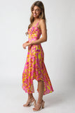 Ios Pink and Yellow Floral Corset Midi Dress