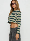 Bentlea Long Sleeve Top Green Yellow Stripe