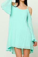 Welcome Back Mint Cold Shoulder Lace Up Dress