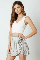 Dana Black and White Striped Ruffle Wrap Skort