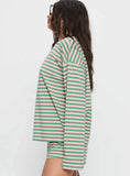 Settle Down Long Sleeve Top Green Pink Stripe