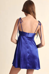 Serena Blue Satin Babydoll Mini Dress