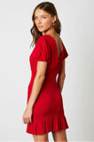 My Darling Red Smocked Puff Sleeve Mini Dress