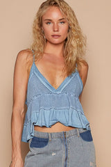 Luv Cornflower Blue V Neck Tank Top