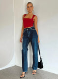 Holly Asymmetric Straight Leg Jean Dark Wash Denim