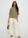 Settle Down Short Sleeve Top Green Cream Stripe