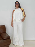Silver Moon Linen Blend Tie Pants White Curve
