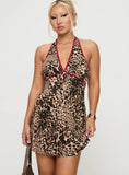 Arzelie Bias Halter Mini Dress Leopard