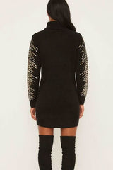 Kiara Black Long Sleeve Turtleneck Sweater Dress