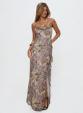 Sympathize Frill Split Maxi Dress Multi