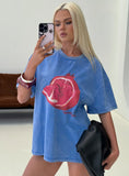 Linsay Oversized Graphic Tee Blue / Pomegranate