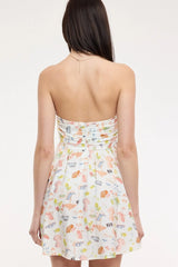 Colette White Vacation Print Strapless Babydoll Dress