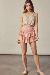 Monaco Coral Cloud Ruffled Skort