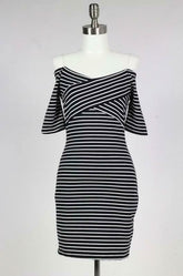 Movin On Baby Off The Shoulder Striped Bodycon Dress