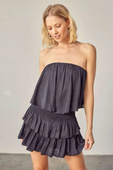 Monaco Vintage Black Strapless Ruffle Romper