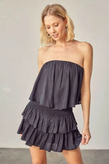 Monaco Vintage Black Strapless Ruffle Romper