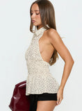 As You Are Shirred Halter Top Cream Polka
