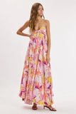 Willow Pink Multi Tropical Strapless Maxi Dress