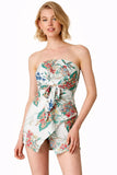 Ariah White Tropical Print Strapless Romper