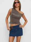 Indie Tie Up Mini Skirt Mid Wash