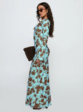Elorie Long Sleeve Maxi Dress Blue Brown