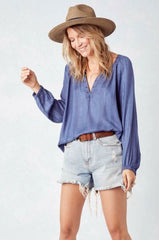 Nevada Slate Blue Lurex Striped Top