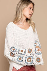 Cameron Beige Crochet Wide Bell Sleeve Sweater