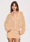 Moonrising Long Sleeve Sheer Blouson Mini Dress Soft Orange
