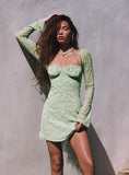 Dyer Sheer Sleeve Mini Dress Green Floral