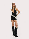 Amary Stud Detail Halter Playsuit Black
