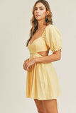Breaking Hearts Yellow Puff Sleeve Mini Dress