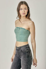 Avery Washed Green Ribbed Tube Top