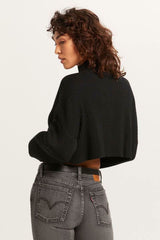 East Side Black Ribbed Knit Mock Neck Sweater