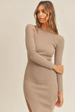 Pauline Taupe Ribbed Bodycon Midi Dress