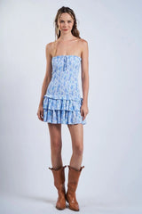 Sloane Blue Floral Drop Waist Tube Mini