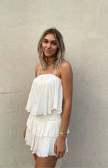 Monaco White Strapless Ruffle Romper