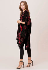 Natalia Burgundy Paisley Burnout Velvet Kimono