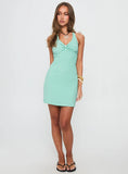 Lucee Halter Mini Dress Green Stripe
