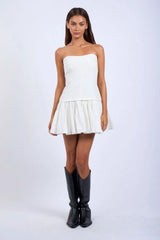Agnes White Strapless Ruffle Mini Dress