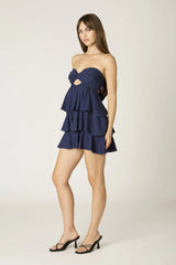 Charlotte Navy Strapless Ruffle Mini Dress