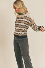 LUSH Allie Cream and Black Striped Pointelle Sweater
