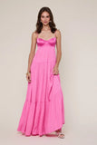 Blaire Pink Satin Tiered Maxi Dress