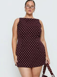 Kherin Boat Neck Romper Wine Polka Curve