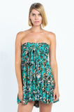 Saint Tropez Jade Green Floral Print Strapless Dress