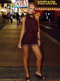 Loraina Scarf Beaded Mini Dress Burgundy