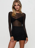 Insatiable Long Sleeve Mesh Mini Dress Black