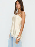 Winta Lace Trim Asymmetrical Satin Top Cream