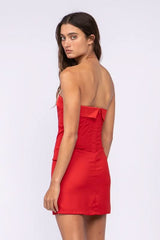 See You There Red Mixed Media Strapless Mini Dress