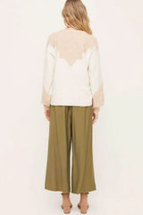 Just in Time Ivory and Blush Colorblock Crew Neck Sweater